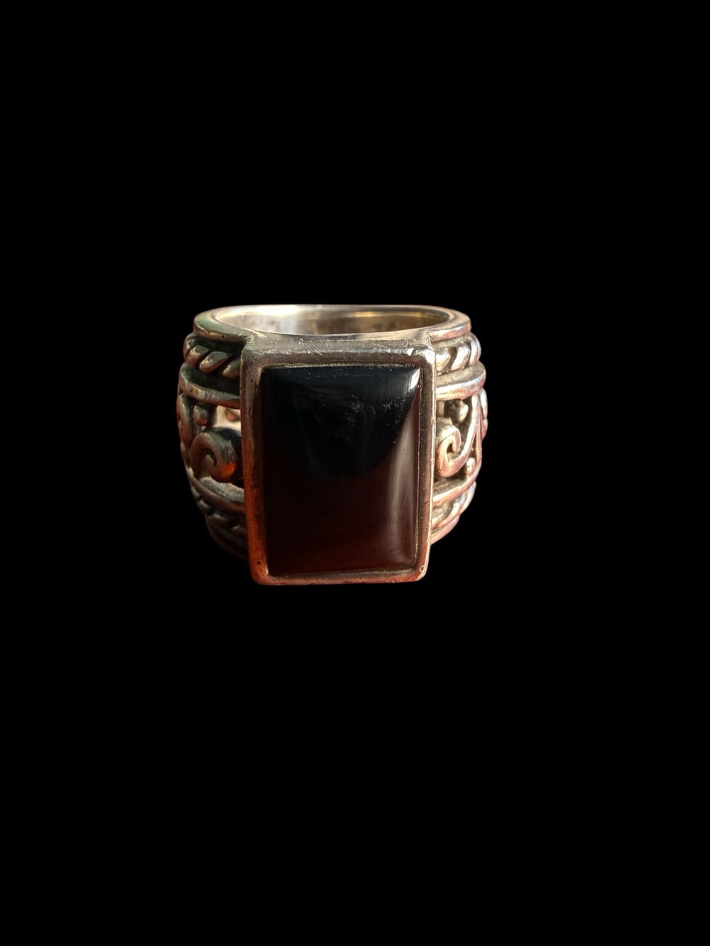 Silpada 925 Sterling Silver Black Onyx Wide Band Statement Ring Size 5